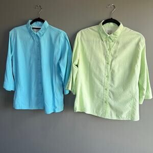 Lot  of 2 Columbia Women’s PFG Button Up Textured Nylon Shirt Top w/ 3/4 sleeves